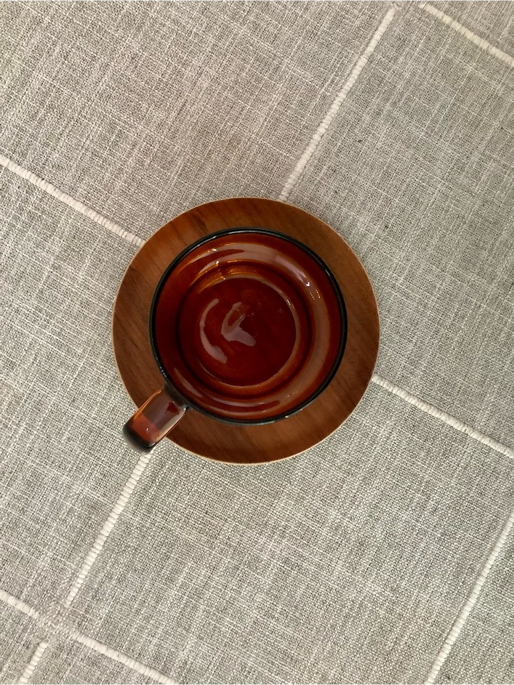 Kinto Amber Glass Coffee Cup with Wooden Saucer